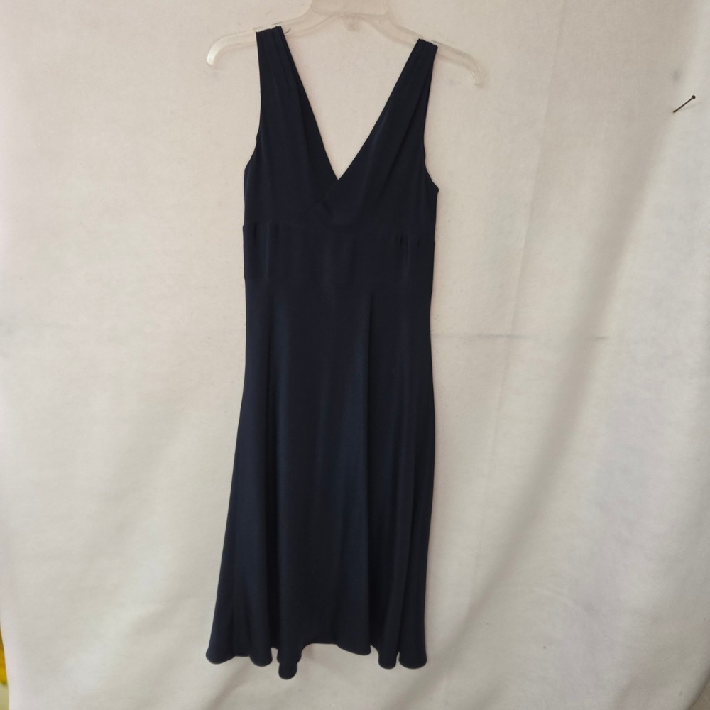 J. Crew Silk V-Neck Midi Dress Womens 6 Navy Blue Sophia A-Line Cocktail Wedding - Picture 3 of 12